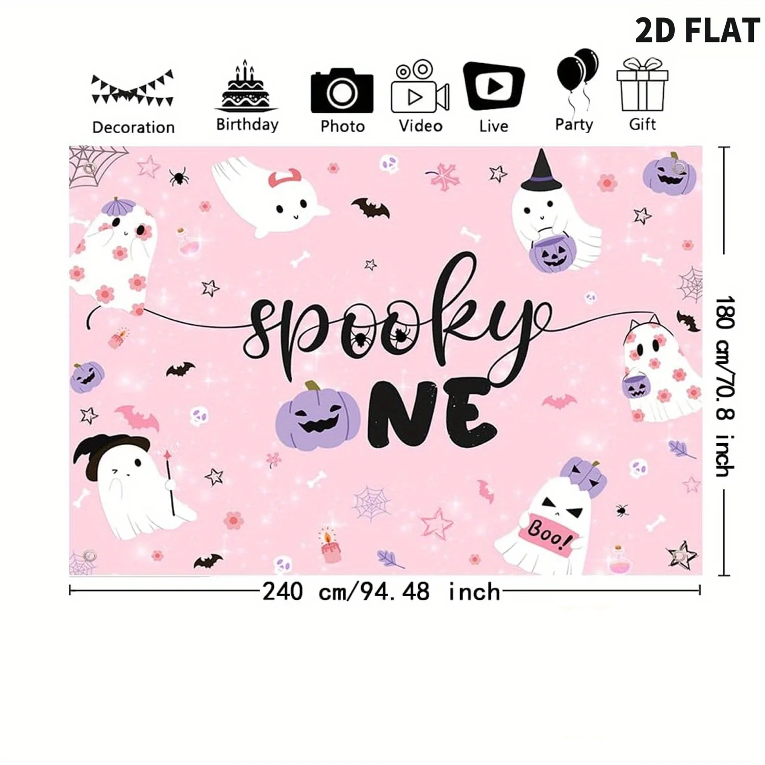 لافتات خلفية واحدة مخيفة باللون الوردي المسطح ثنائية الأبعاد، لفتاة الهالوين الوردية ليتل بو، ديكور حفلات أعياد الميلاد، مستلزمات حفلات الهالوين #2