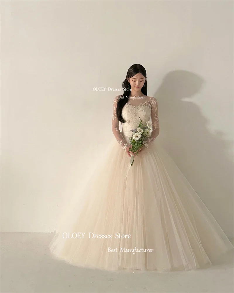 OLOEY Fairy Korea A Line Wedding Dresses Strapless Soft Tulle Flowers Corset Back Bridal Gowns Formal Evening Dress 2024