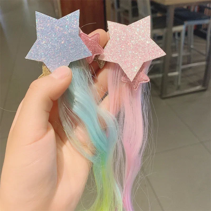 Korean New Kids Cute Cartoon Pentagram Hair Clip Children Wig Colorful Headwear Girls Kids Hair Accessories Hot