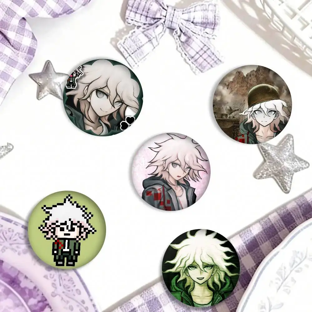 Anime Nagito Komaeda Game  Cute Anime Figure Icon Badge Handmade Tinplate Brooch For Backpack Clothes Chest Ornament Gifts
