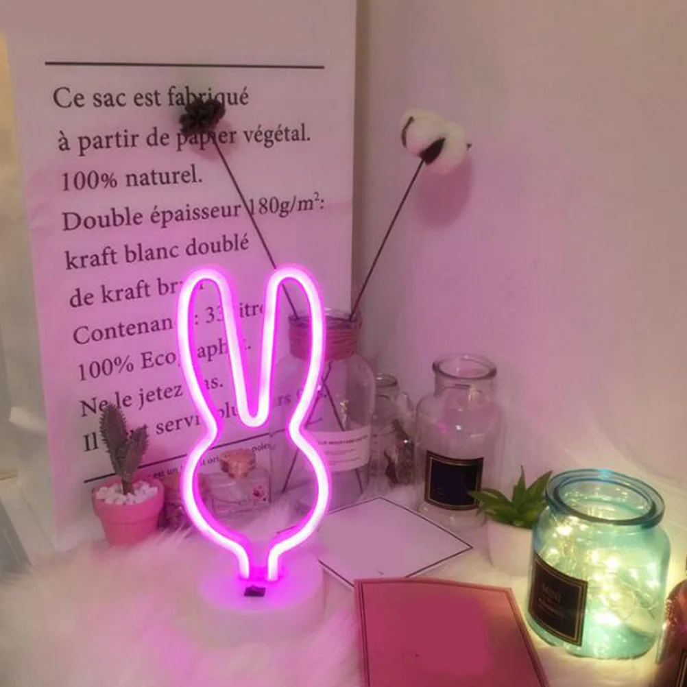 

Rabbit Night Light LED Neon Sign Bunny Lamp USB Charging Decorative Light for Kids Bedroom Desk Table Gift Idea Powered