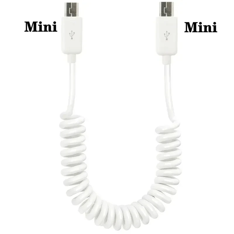 1m USB Cable, Telescopic Spring Cable, Mini Micro 5P Male To Male Extended Cable, 5-Core Cable For Mobile Phones And Tablets