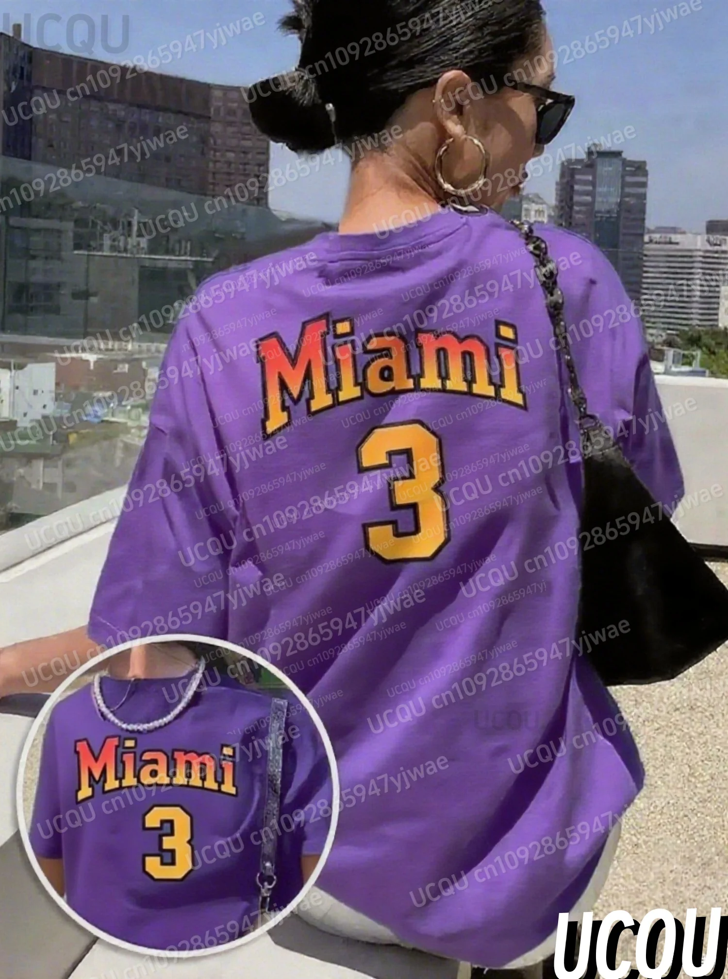2025 المرأة عادية ميامي No.3 طباعة س الرقبة تي شيرتات قصيرة الاكمام الصيف المحملة البيسبول الفانيلة اليومية بلايز أنثى تيز الإناث Clothi #4