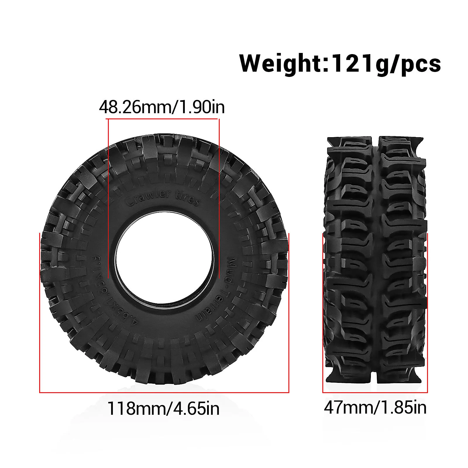 

1 9 RC Crawler Tires 118mm Mud Terrain for Axial SCX10 TRX4 Traxxas CrossRC Enduro Redcat WPL D90 1 10 Scale