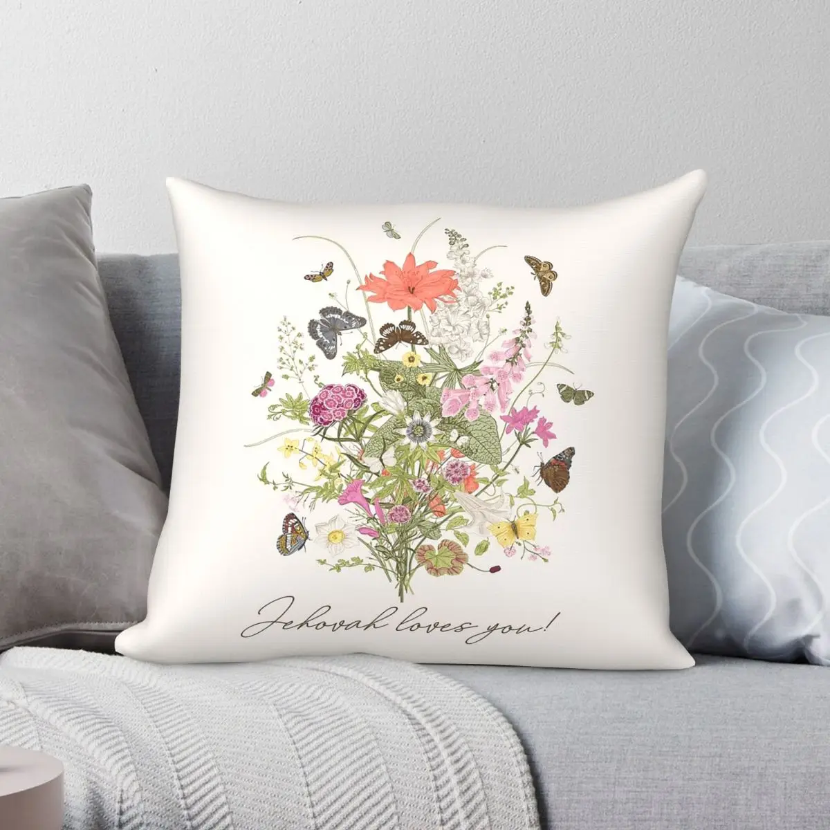 Jehovah Loves You Square Pillowcase Polyester Linen Velvet Printed Zip Decorative Car Cushion Cover 45x45