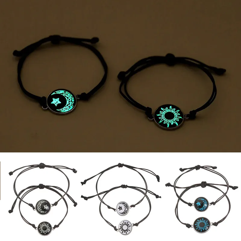 Trendy New Luminous Sun and Moon Matching bracciale per donna uomo Vintage Charm Friends Paried Wristband Jewelry Gifts pulseras