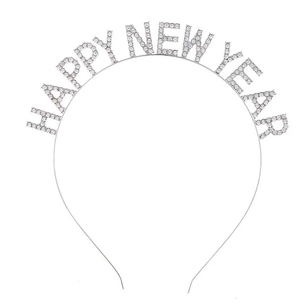 

Dree Up New Year Headdress New Year Gift Female Jewelry Korean Style Hair Hoop HAPPY NEW YEAR Headband Rhinestone Crown