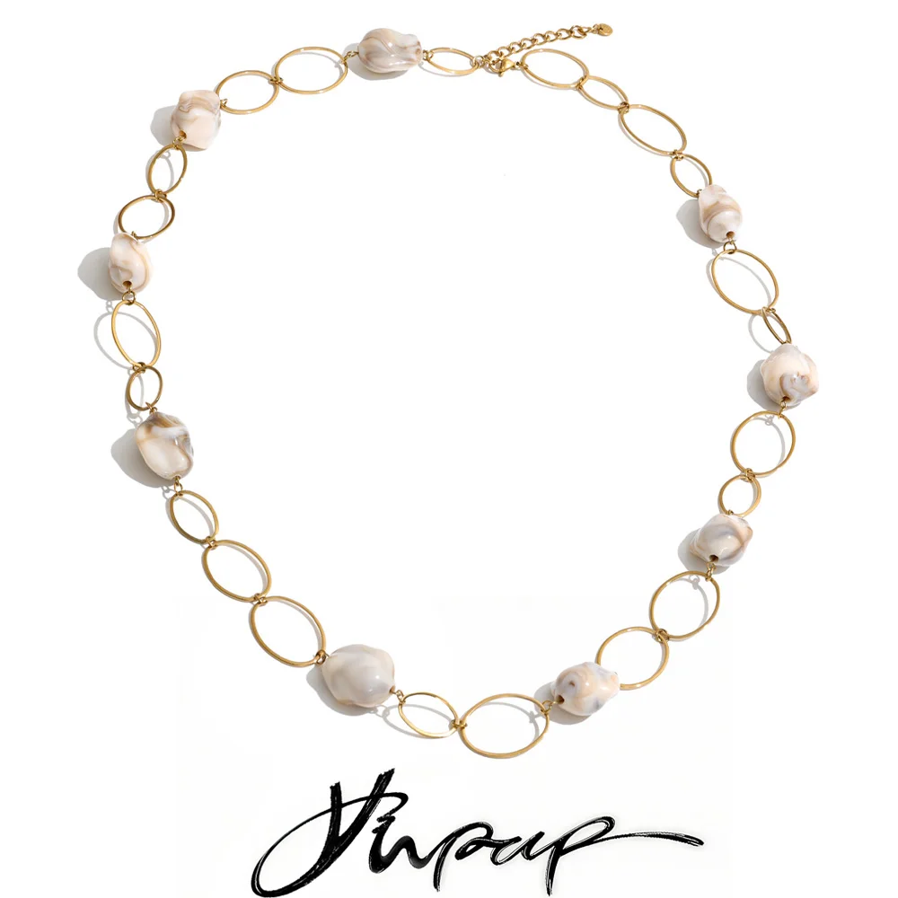 Yhpup 85+5cm Stainless Steel Resin Sweater Chain Long Necklace 18K Gold Color PVD Plated Stylish Unique Jewelry
