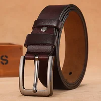 Men's Cowhide Leather Belt with Large Pin Buckle – Long Sizes 105–170cm, Black / Brown