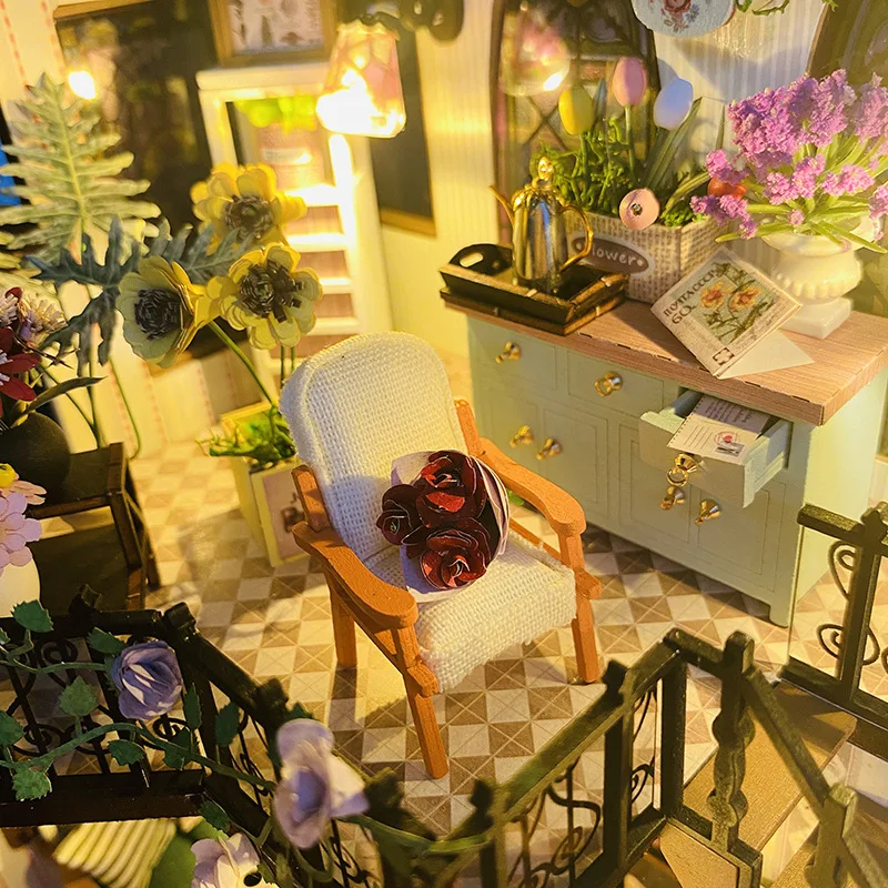 Hongda DIY handgemachtes kleines Haus, Puppenhaus, doppelschichtiges Gartenhaus, Villa, Mini-3D-Gebäudemodellbaugruppe