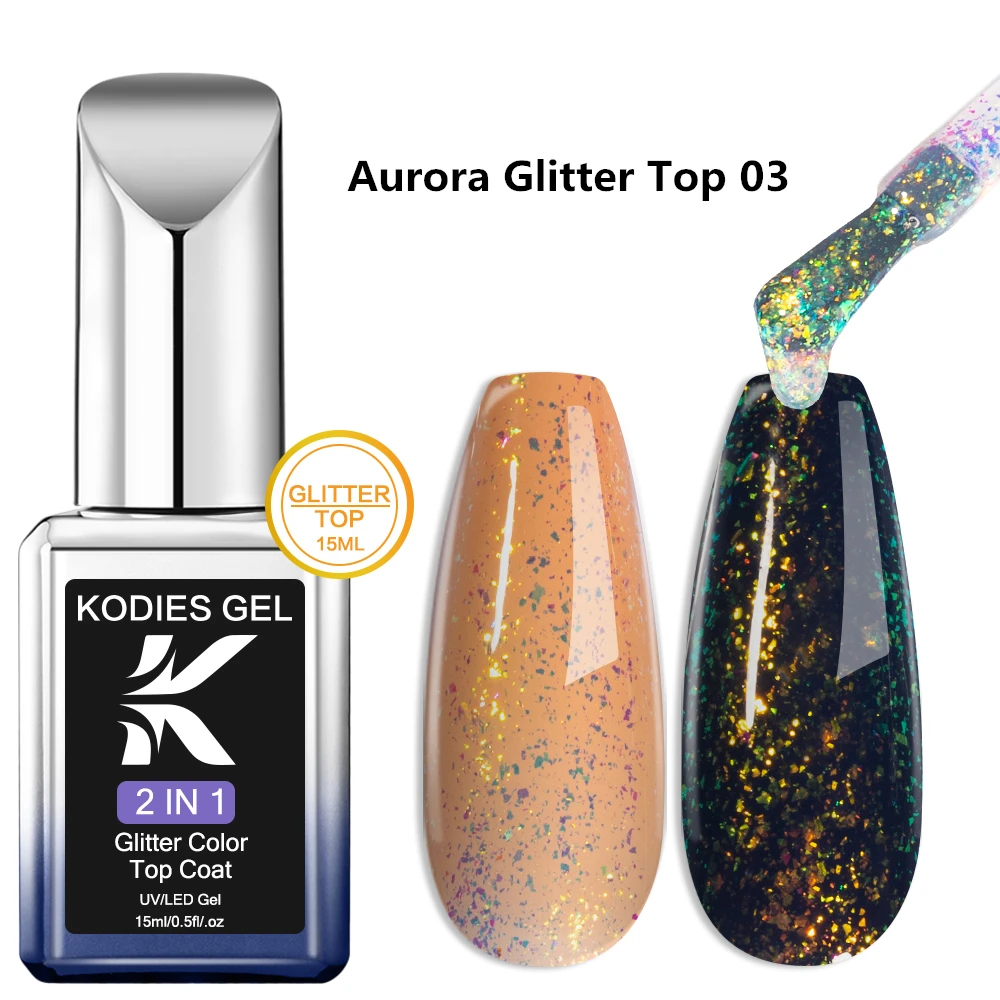 KODIES GEL Starlight Top Coat Gel-Nagellack, 15 ml, semi-permanenter UV-schimmernder Maniküre-Gel-Finish-Versiegeler, Aurora Chrome Topcoat