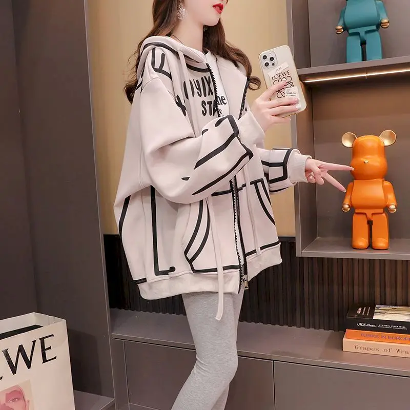 Plush Thicken Hoodies Women Autumn Winter Trendy Fashion Hooded Cardigan Jackets Korean Loose Casual Hoodie Design Sense Coats