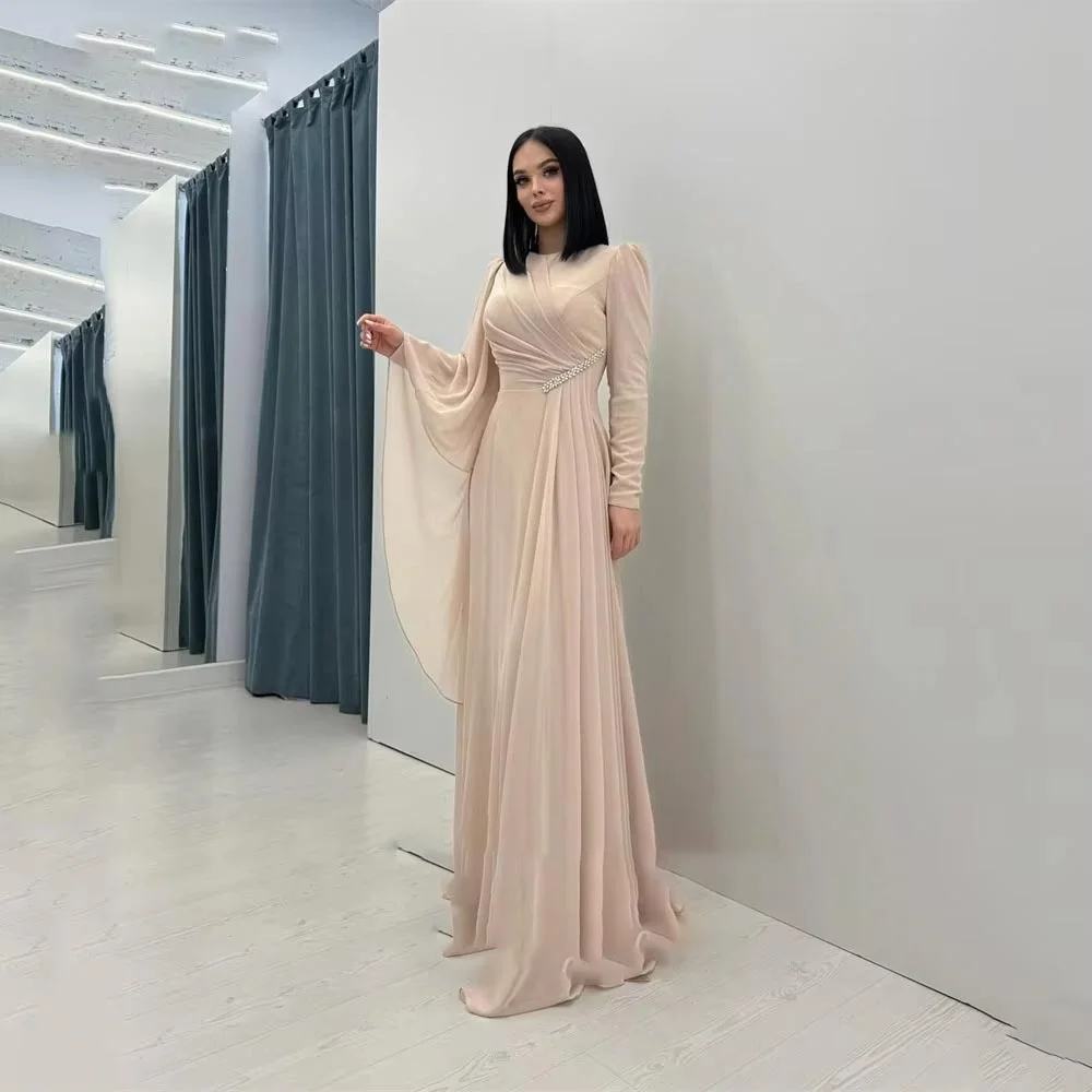Exquisite Beading A-line Ruched Evening Dress Charming Sexy Ruffles Prom Dress Chiffon Party Gown вечернее платье Customized