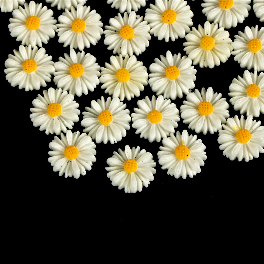 50 Stück Gänseblümchen Blume Flatback Harz Cabochons Sammelalbum Handwerk 10mm DIY Verzierungen Telefon Dekor Kopf bedeckung Zubehör