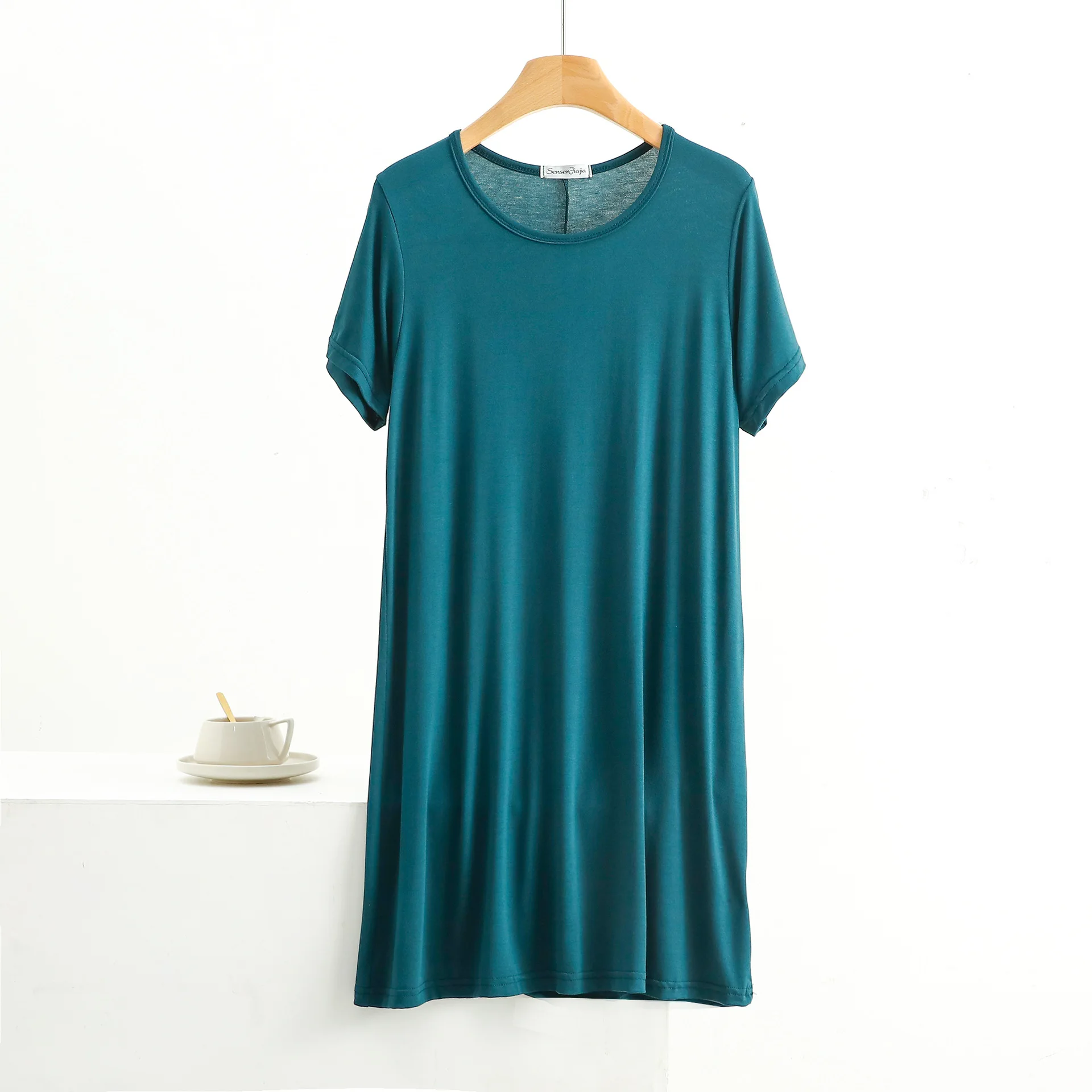 Summer women\'s dress O Neck short sleeves Casual Loose Tshirt dresses solid color Plus size sleepdress homewear