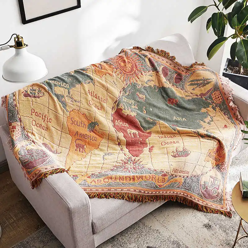 

Knitted Throw Blanket For Sofa Couch Chair Bed 130x180cm World Map Design Warm Quilt Bed Sheet For Home Travel Office Car