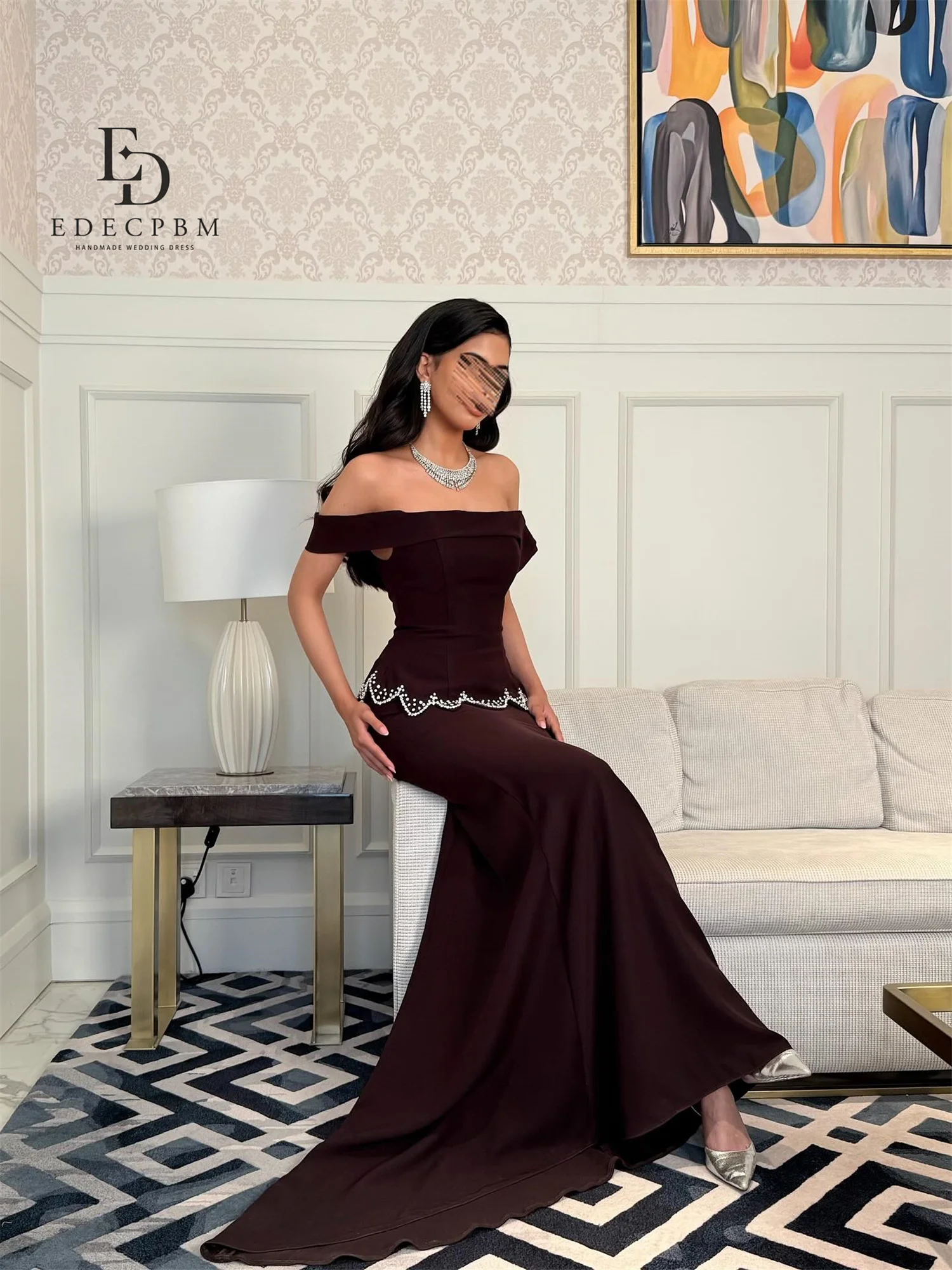 EDECPBM 베스티도스 데 페스타 여성 이브닝 드레스 2025 럭셔리 크림슨 레드 오프숄더 맞춤 제작 파스테 더 다이아몬드