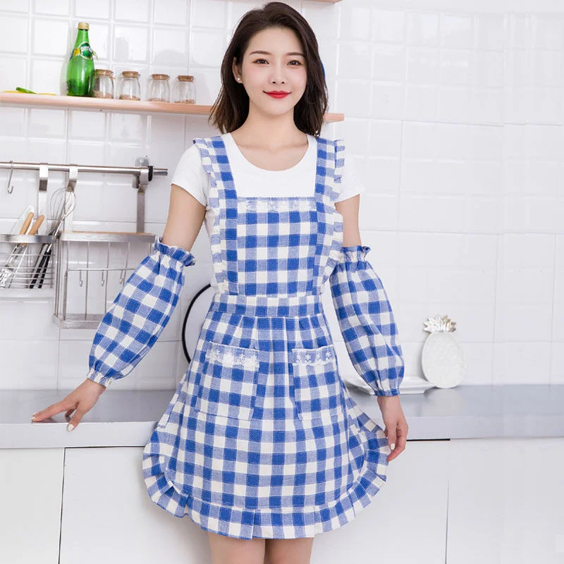 Kitchen Apron hat three piece set waterproof apron household women 2022 new oil proof cotton fashionable cover sleeve