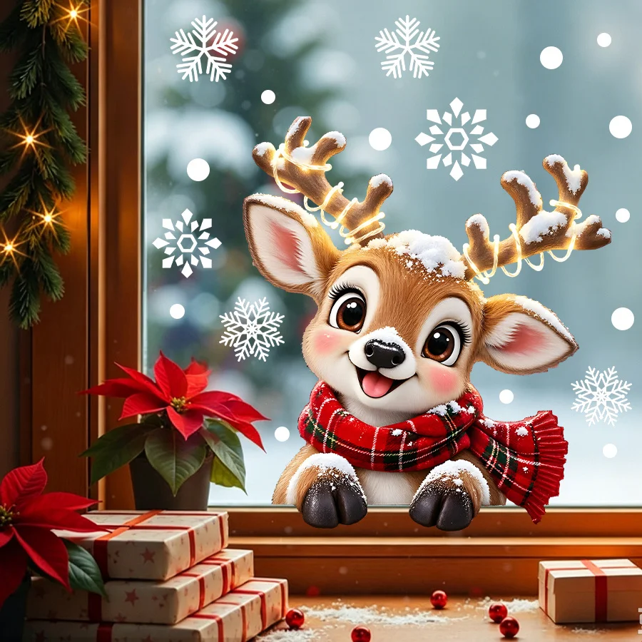 1pc Christmas elk Sticker,suitable for cabinet,glass doors,windows,wall decor,holiday decoration,freely DIY combination