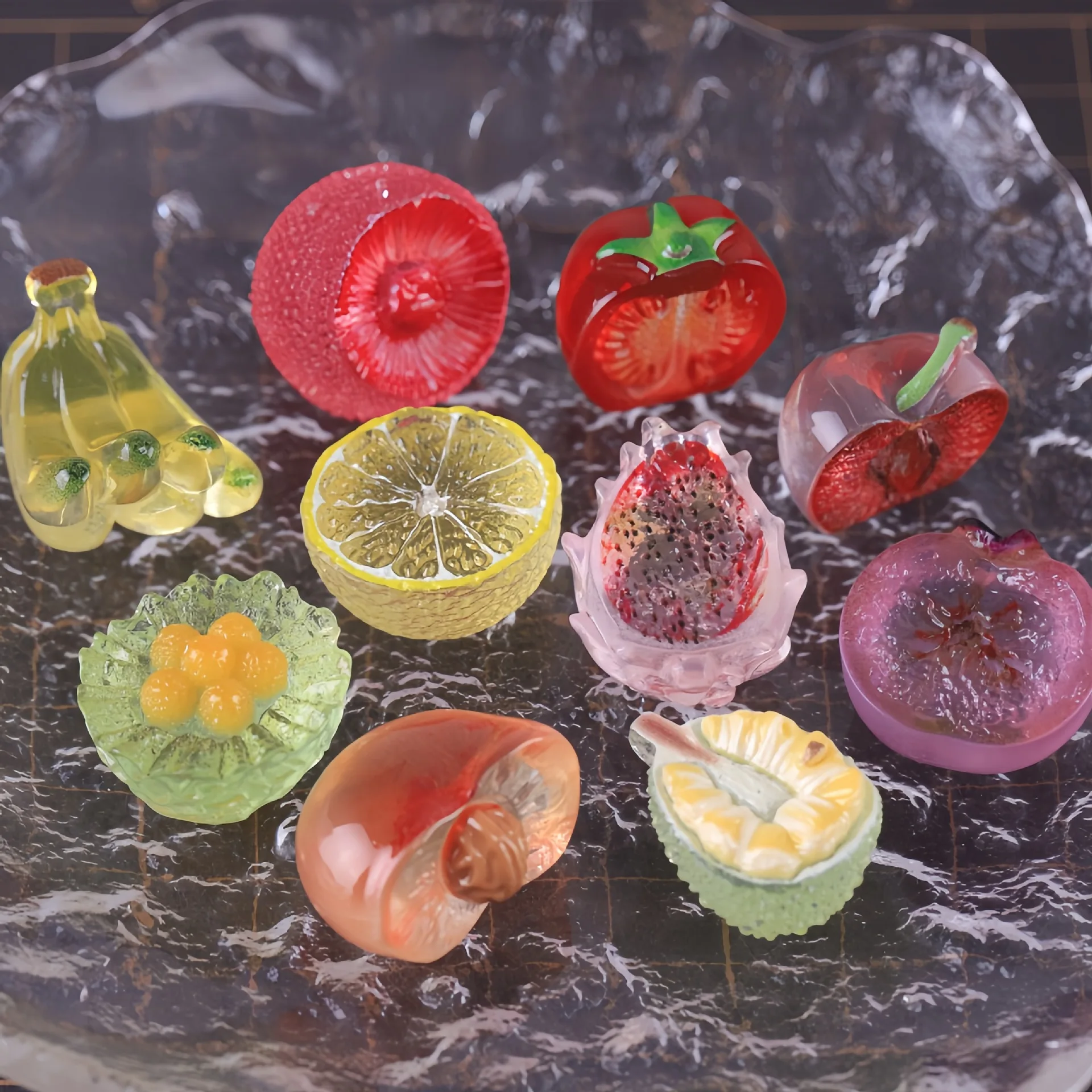 2pcs Mini Transparent Half Cut Bayberry Lemon Fruit  DIY Decoration Accessories Car Desktop Ornament Craft Decor Miniatures