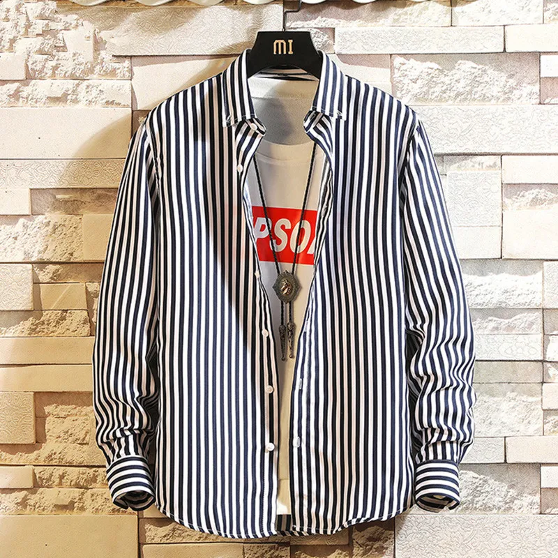 

Slim Fit Men's Long Sve irt Casual Striped Faionable Korean Sle Spring Autumn Top Casual Outerwear Polyester Fiber