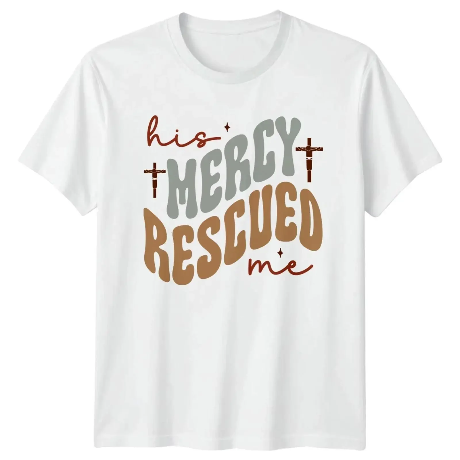 His Mercy Rescued Me T Shirt Groovy Christian Religion Geschenk für Sie und Ihn vintage Washed Casual Unisex Versatile Soft