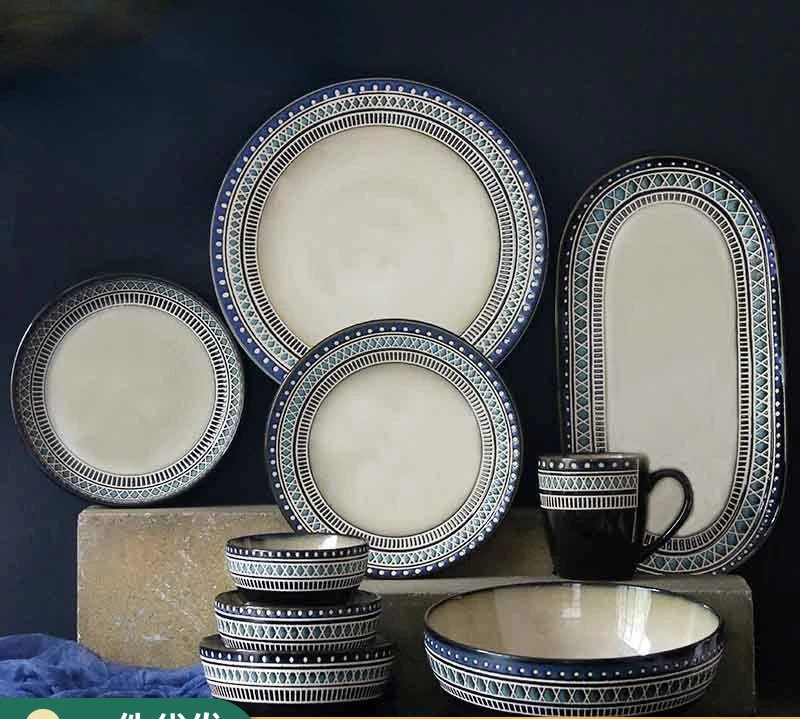 Creative ceramic plates, vegetable plates, European steak fish plates, cups