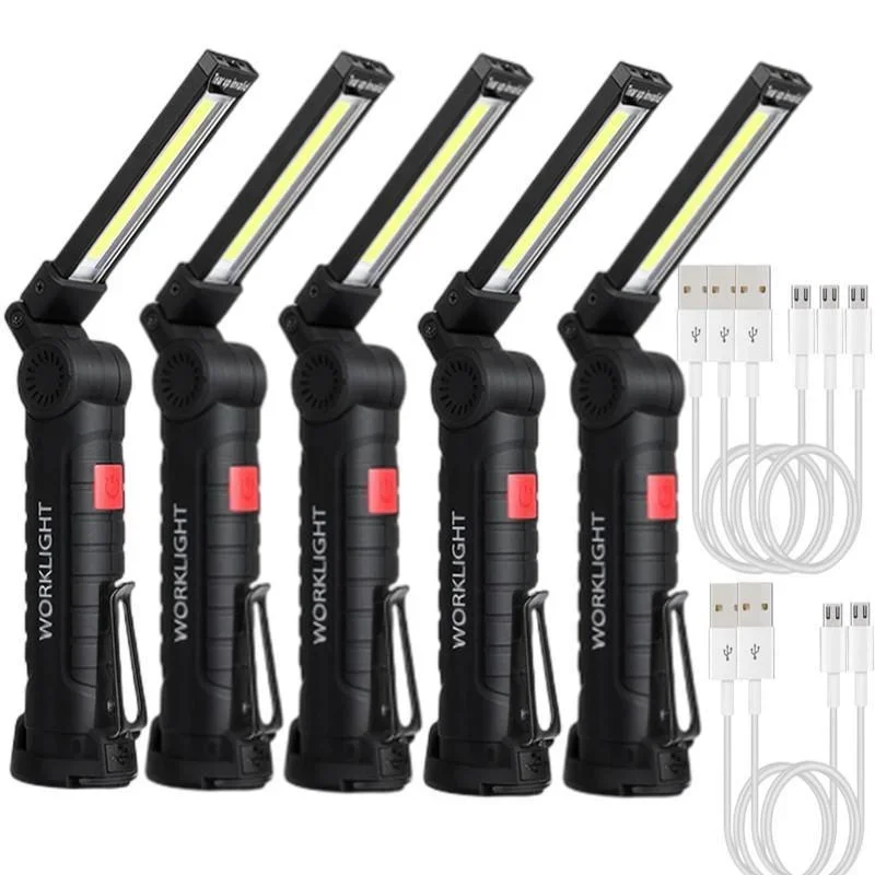 5Pcs LED Work Light Dimmable USB Rechargeable LED Flashlight Inspection Lamp With Magnetic Base Torch Light for Outdoor Camping