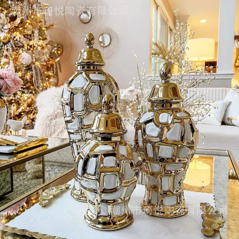 

Modern Luxury Wedding White Gold Ginger Jar Vase Nordic Living Room Home Decoration Bedroom Table Ornaments Storage Can