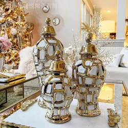 Wedding White Gold Ginger Jar Modern Luxury Vase for Living Room Storage Can for Bedroom Home Decoration Ceramic Storage Jar