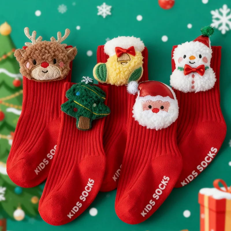 

Baby Socks For Boys Girls Winter Warm Red Christmas Children Anti-Slip Floor Toddler Socks Xmas Cute Elk Tree Snowman Sock 0-3T