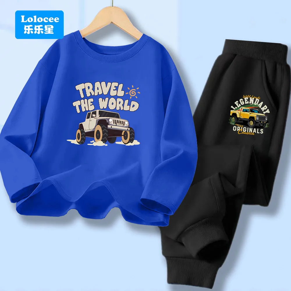 Kinder Kleidung Set Frühling Herbst Langarm T-shirt Top & Hosen 2 stücke Sets Jungen Off-road Auto Gedruckt trainingsanzug Sport Outfit YYSJ1