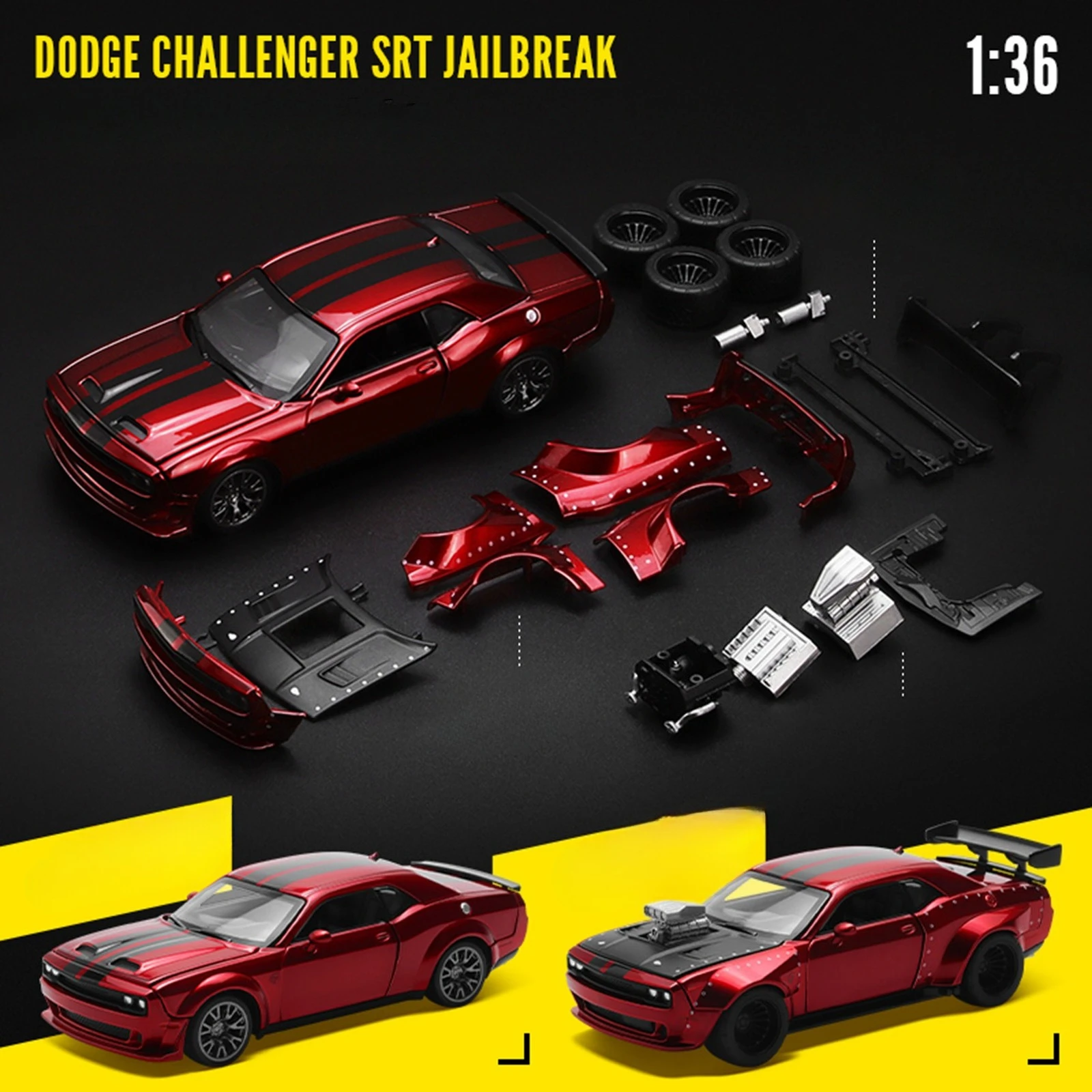 

1:36 модель легкосплавного автомобиля Dodge Challenger, модифицированная версия, съемное и собранное украшение для детской игрушечной машины