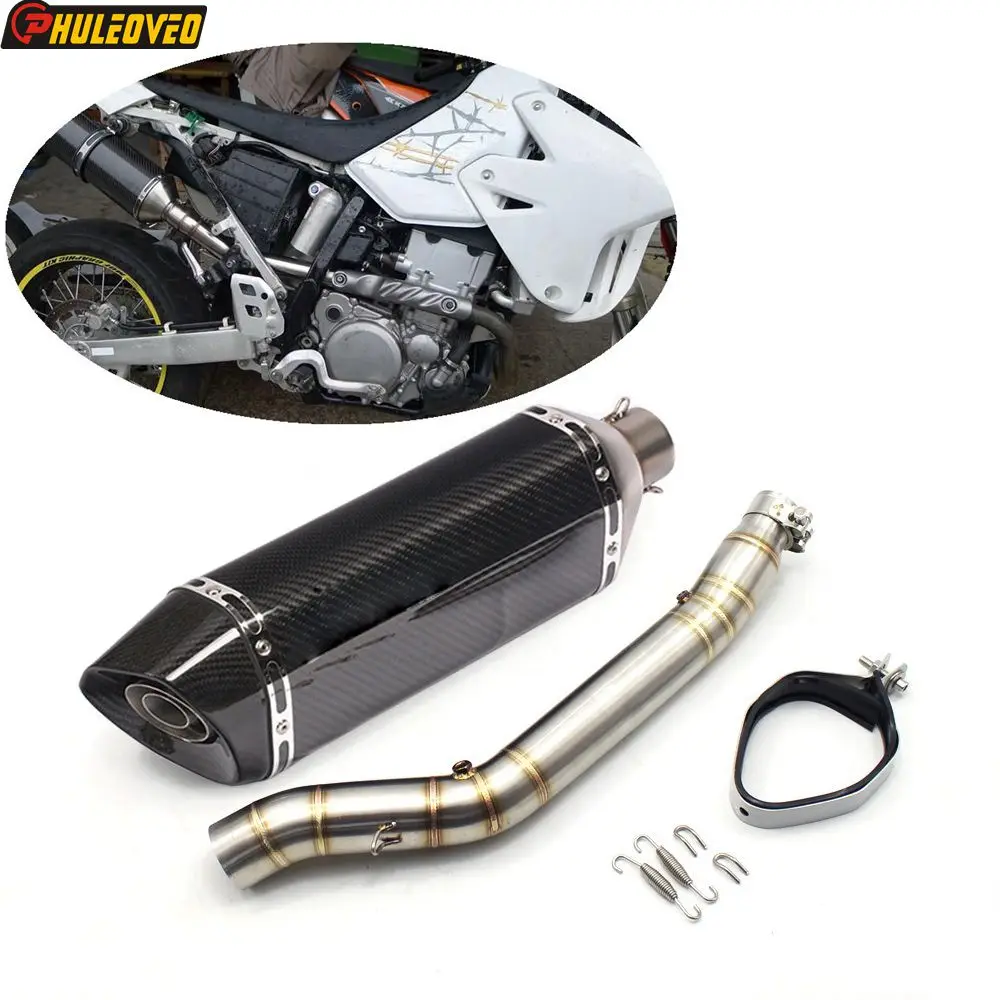 For Suzuki DRZ400 DRZ400S DRZ400SM Motorcycle Exhaust Escape Moto Muffler with Middle Link Pipe Carbon Fiber Motorbike Muffler