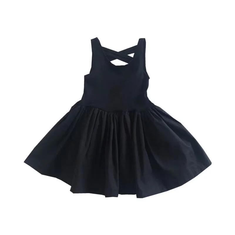 2024 Summer Girls Elegant Goth Dresss Black Sleeveless Tutu Dress Backless Off Shoulder Party Kid Dresses 2 3 4 5 6 8 Years Old