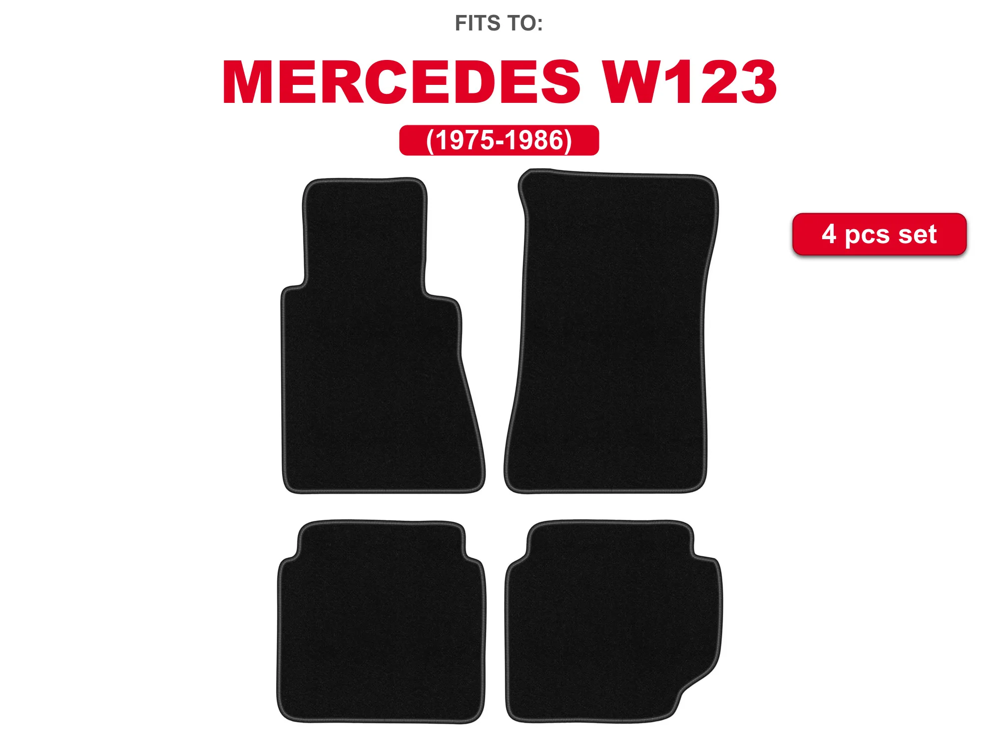 Auto velourmatten voor: Mercedes W123 1975-1986 sedan, auto combimattenset