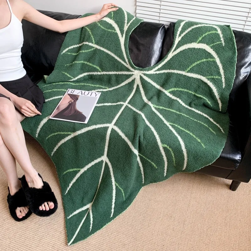 Acrylic Knitted Blanket, Nap, Sofa Cover, Camping Blanket, Green  Leaf Blanket, Bedroom  Blankets for Beds Travel Picnic Blanket
