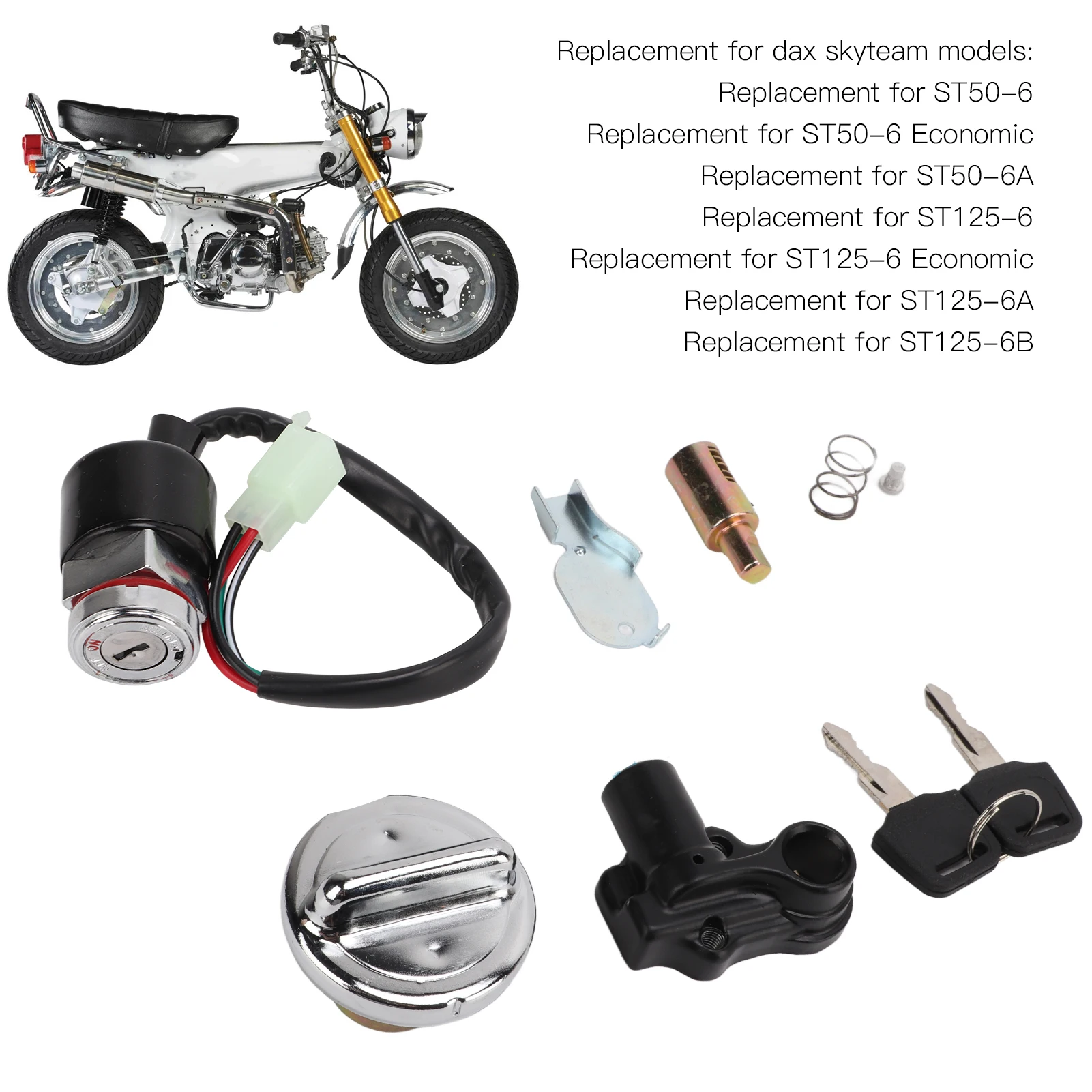 Kit de interruptor de encendido, cubierta de gas, bloqueo de casco, reemplazo de 2 llaves para Dax Skyteam 50cc 125cc