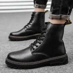 High Top Boots Men's Leather Shoes Fashion Motorcycle Ankle Boots for Men Winter Boots Man Shoes Lace-Up Botas Hombre