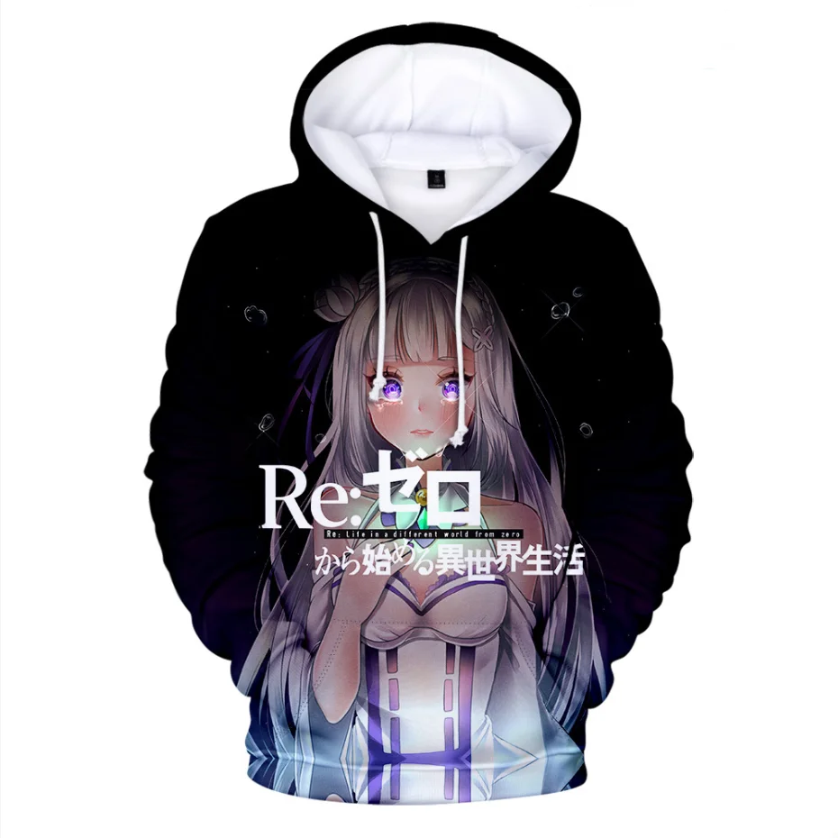 Men and Women's Re:Life in a Different World Sweatshirt, 3D Hoodie, Harajuku Tops, Kids Pullover, Streetwear, 2021