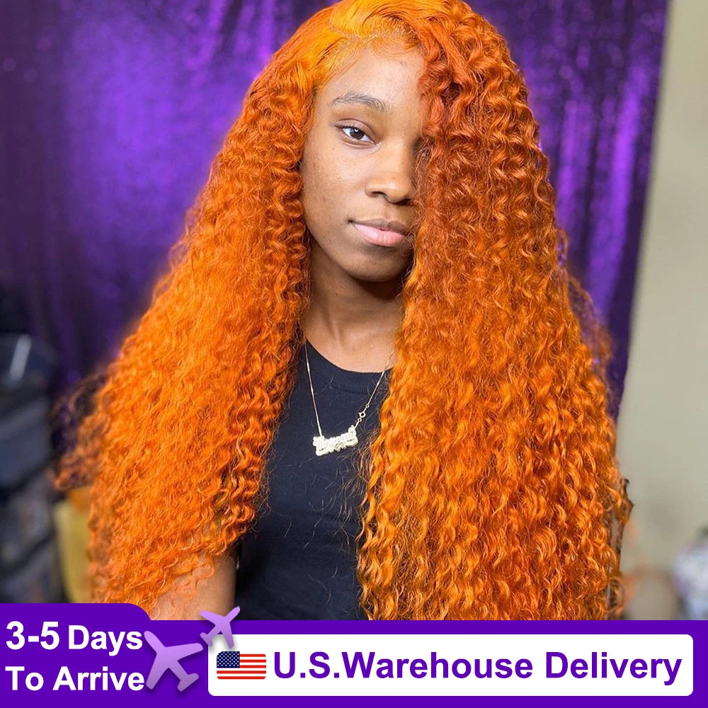 180 Density Glueless wigs 13x4 Orange Ginger Glueless Deep Wave HD Lace Front Wigs Human Hair Curly Lace Frontal Wigs For Women