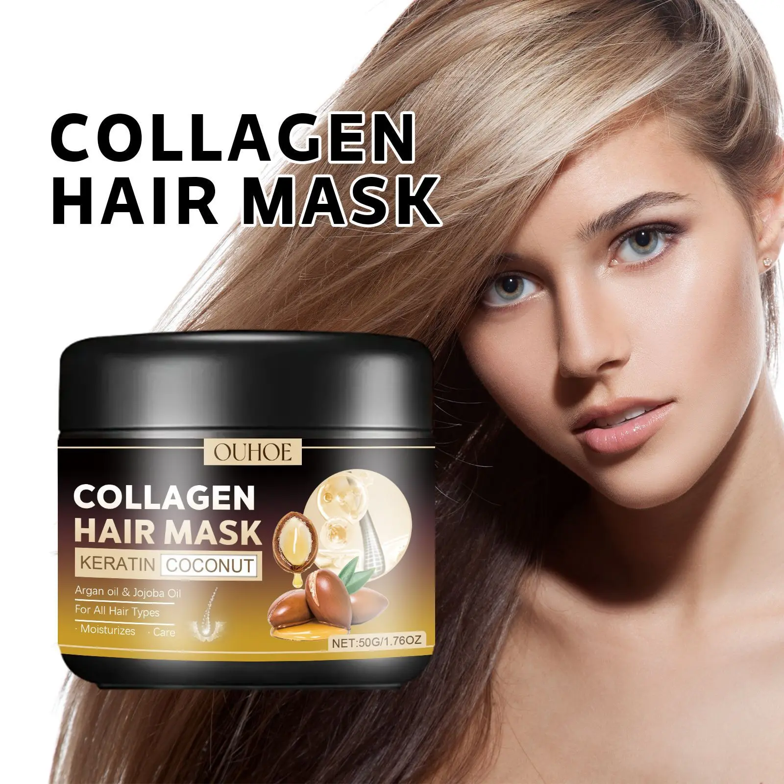 Collagen Hair Mask Repair Damage Dry Frizz Hair Keratin Treatment Soft Smoothing Shiny Deep Moisturizing Curly Hair Care Product