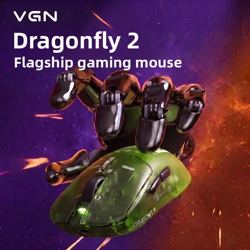 VGN Dragonfly F2 Turbo+ Gaming Mouse, PAW3955 Extreme Dual 8K Wired & Wireless 51g Lightweight 500mAh Fast Charge E-sports Mouse