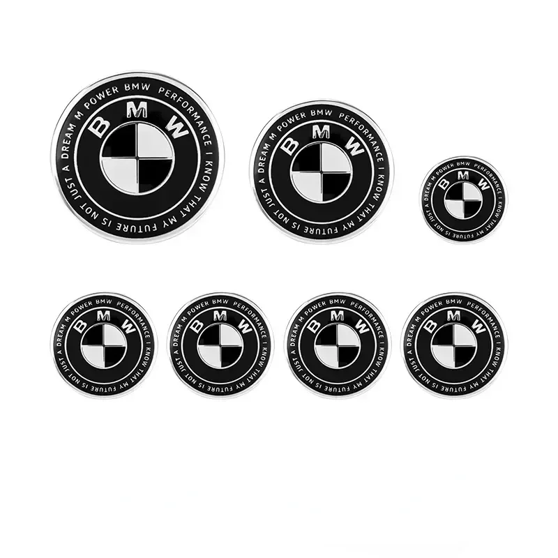 

2023 New 7Pcs Front Hood Emblem For BMW 50th Anniversary Logo 82mm+Rear Badge 74mm+Wheel HubCap 68mm+Steering Wheel Sticker 45mm