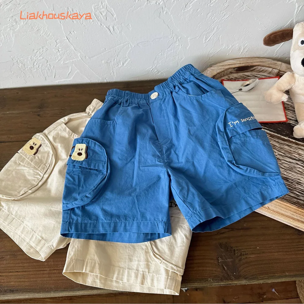 Summer Thin Kids Cargo Shorts Boys Girls 2-12Y 3D Pocket Knee Length Five Point Pants Toddler Loose Sport Casual Children Outdoo