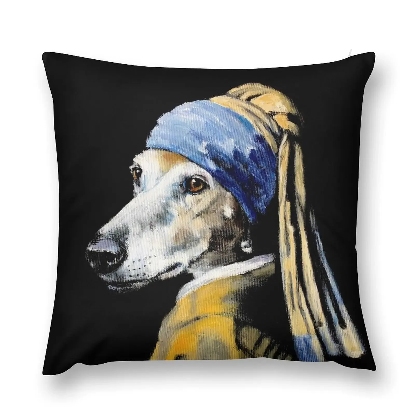 Galgo with a Pearl Earring, Brindle Greyhound Vermeer Art Throw Pillow christmas ornaments 2025 Marble Cushion Cover pillow