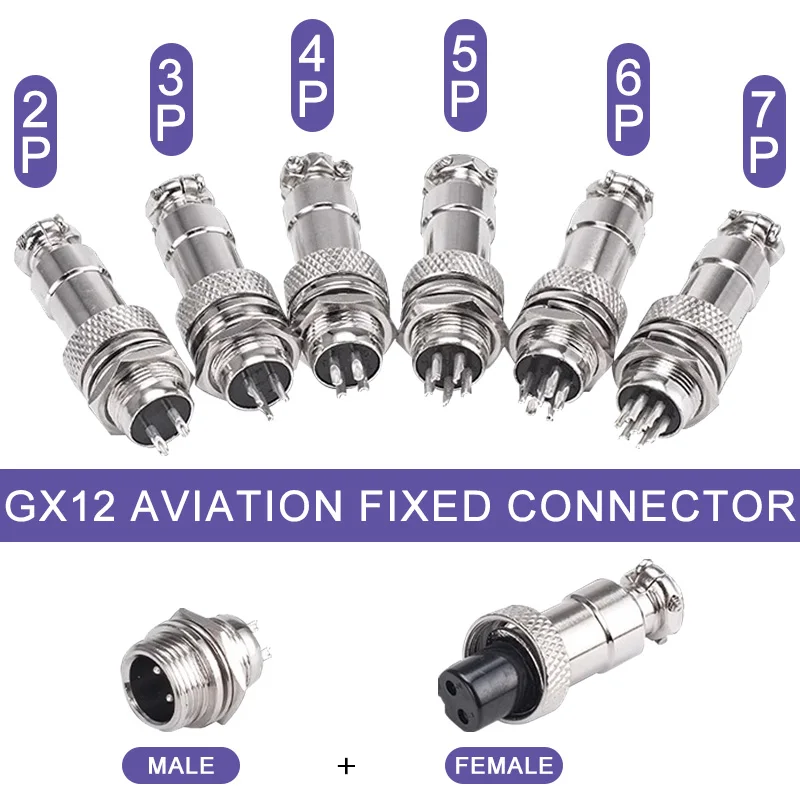 

5pcs GX12 Connectors Panel Mount Circular Aviation Plug Socket 2Pin 3Pin 4Pin 5Pin 6Pin 7Pin Male Female M12 Connectors