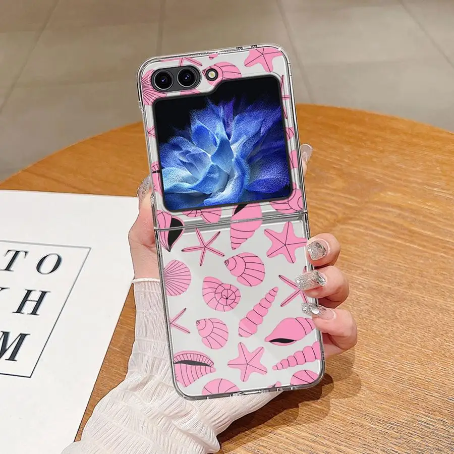 Pink Shell Starfish Phone Funda Case for Samsung Galaxy Z Flip 8 Flip4 Flip7 FE Flip6 Z Flip 7 6 5 4 3 Flip3 Flip5
