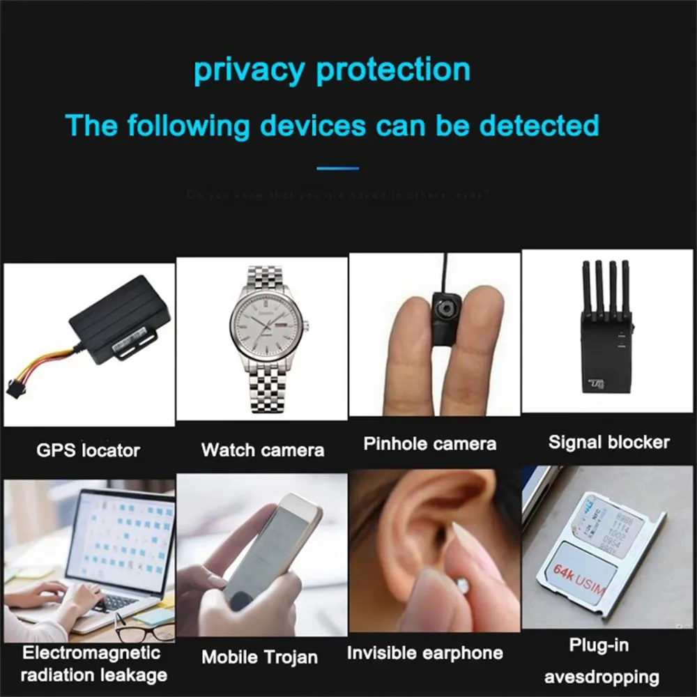 Wireless Detector 1MHz 6.5GHz Multi function jammer signal blocker Anti-spy Camera GSM Audio GPS Signal lens RF Tracker Detect