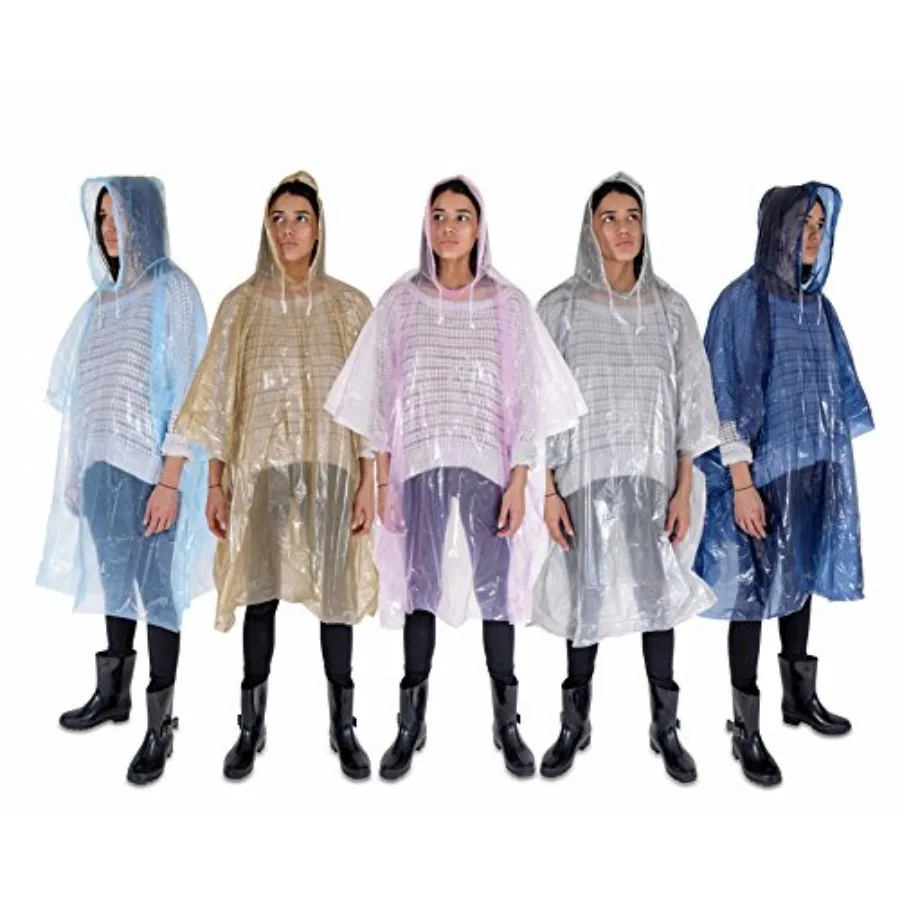 

Disposable Rain Ponchos Family Pack for Adults - Lightweight Emergency Waterproof Rain Poncho for Women and Men with Drawstring